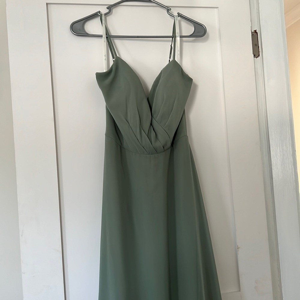 Dear Cleo Chloe bridesmaids dress in color ivy